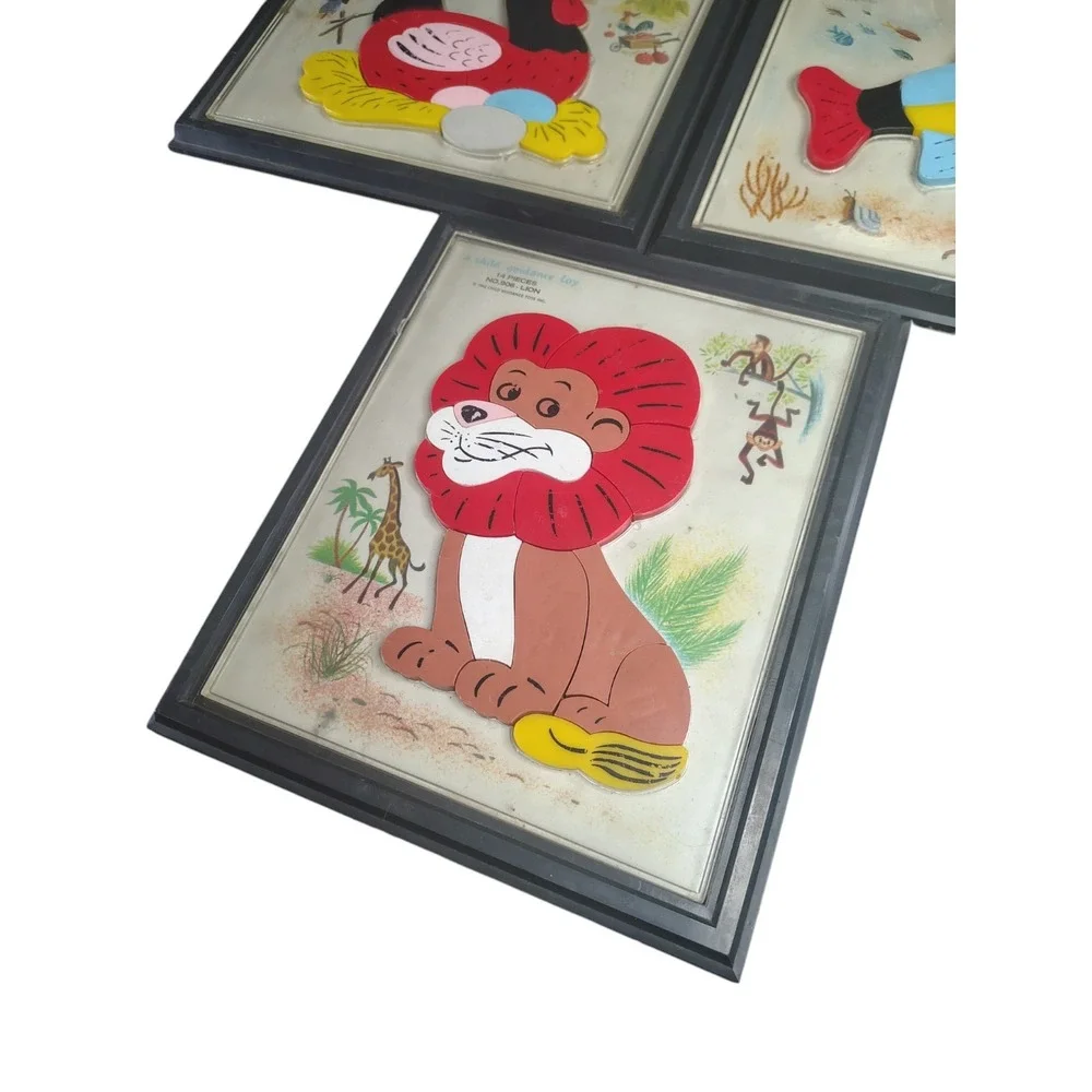 Magnetic Puzzle Set 1962 Child Guidance Toy Animals‎ Boat Lion Monkey Fish
